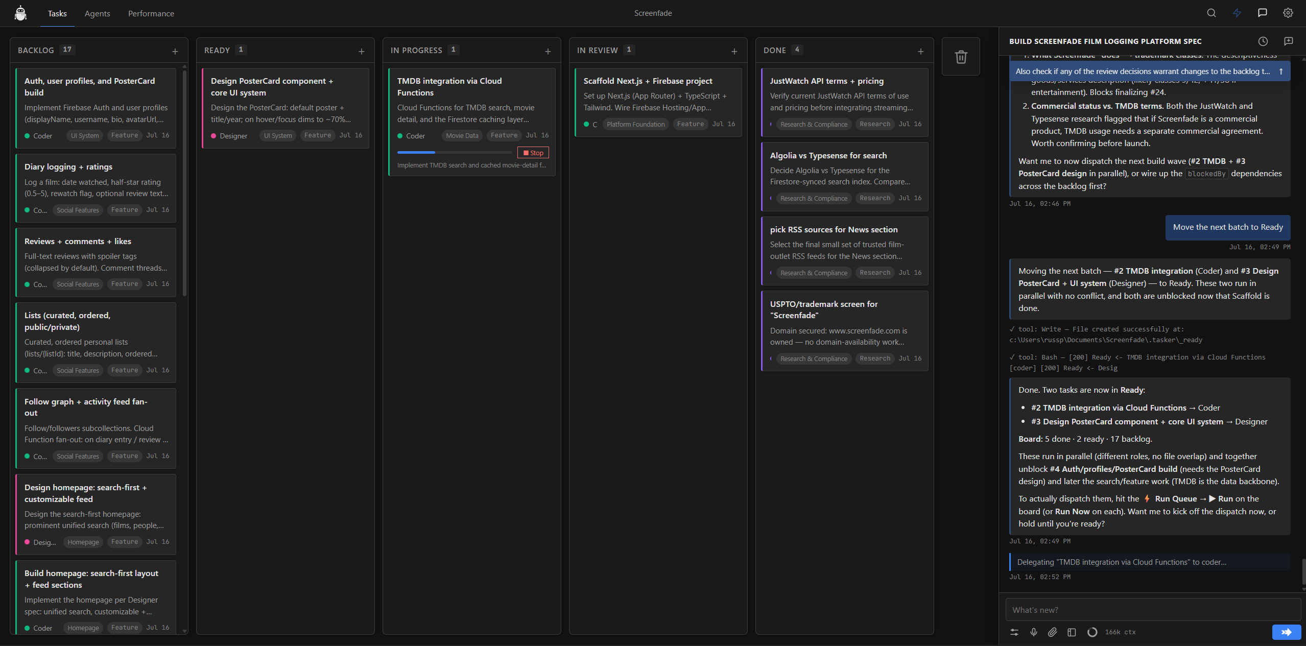 Tasker kanban board for AI agents